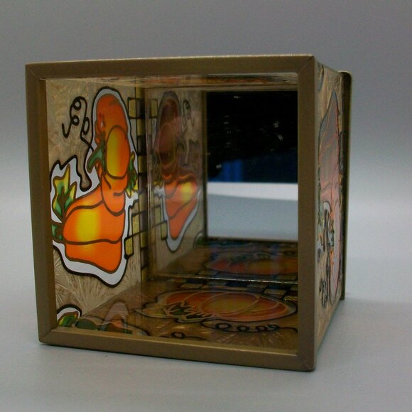 Harvest Pumpkins Stain Glass Footed Tealight Votive Holder - Picture 5 of 7